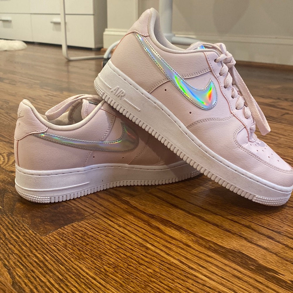 Nike pink air forces with silver check! Worn maybe 2 times so great condition